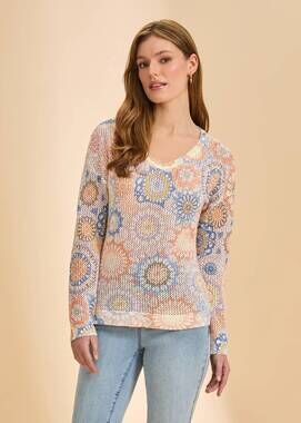 NEW FDJ printed v-neck sweater in dream catcher